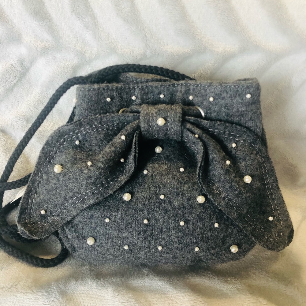 ZARA gray bow & pearl accented crossbody